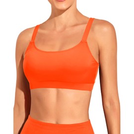 Tempt Me Women Sports Bra Bikini Tops Scoop Neck Bathing Suits Top Padded Swim Crop Tops Only, Neon Orange, Medium