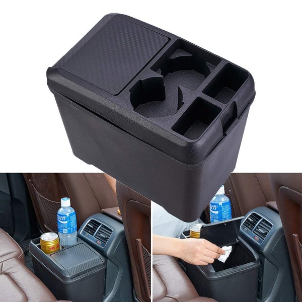 ATMOMO Car Trash Can Bin Waste Container Multi-Function Storage Box Car Cup Holder Car Organizer