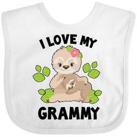 inktastic Cute Sloth I Love My Grammy with Green Leaves Baby Bib White 38270