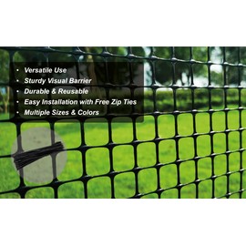 PotatoLife Plastic Hardware Mesh Netting, Garden Netting, Temporary Fence, Tree Guards, Safety Net for Balcony, Deck, Stair Railing, Animal Barrier, Poultry, Deer, with 50 Zip Ties, 40'' x 25', Black