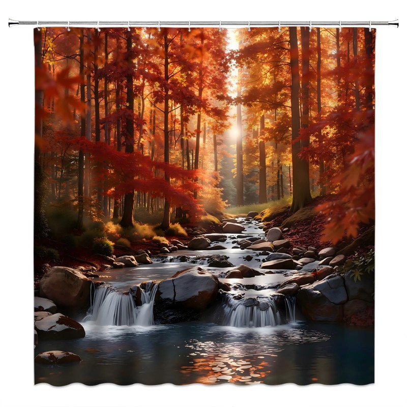 GCTNBJL Fall Forest Waterfall Shower Curtain for Bathroom,70x70(WxH) Inches