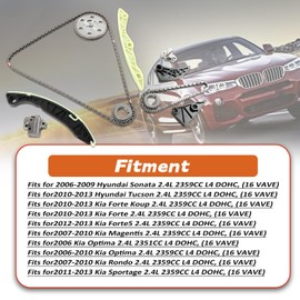 Kessocco 1set G4KC Engine Timing Chain Kit 23121-25060 23121-25050 Replacement for 2006-2010 Hyundai Sonata Kia Rondo Optima Forte 2.4L DOHC G4KC