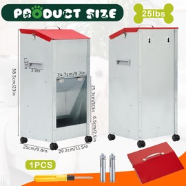 Willinglong 25 lb Automatic Dog Feeder for Large Breed with Wheels Galvanized Gravity Dog Food Dispenser Outdoor Pet Self Feeding, Easy to Move with Rolling Wheels