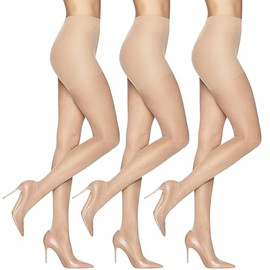 L'eggs Sheer Energy Medium Support Women's Compression Tights, Control Top, Sheer Toe, Nude, Size Q (Pack of 3)