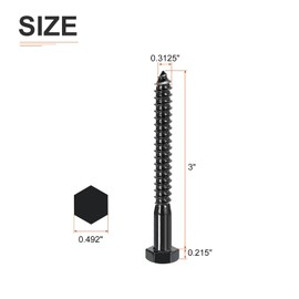 DTGN 5/16" x 3" Hex Lag Bolts - 10 Pack - for Woodworking, Furniture - 304 Stainless Steel Partial Thread Hexagon Head Lag Screws for Wood - Black
