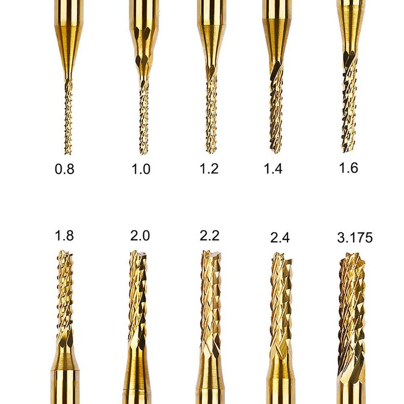 Bestgle 10Pcs 0.8-3.175mm Tungsten Carbide Titanium Coat End Mill Engraving