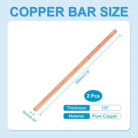 PATIKIL Copper Bar, 1/5"x0.24"x7.9" Pure Flat Copper Plate Solid Metal Sheet Tubing Strip for Crafting Jewelry Plating Repairing Science Class, 2 Pcs