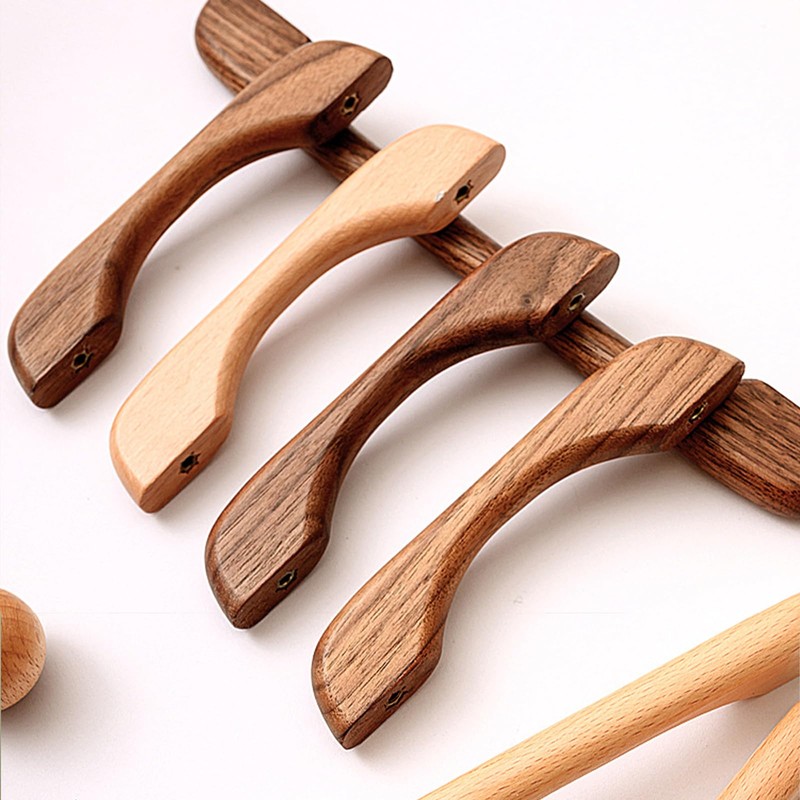 KOVNISE 2 PCS Cabinet Pulls Solid Wood Pulls Dark Walnut