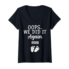 Womens Oops We Did It Again 2026 Baby Announcement Mom Dad Gifts V-Neck T-Shirt
