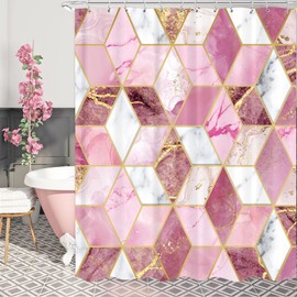 KOMLLEX Pink Gold Geometric Marble Shower Curtain 60Wx72H Inch Abstract Ombre Blush Mauve Shower Curtain Bathroom Set Modern Luxury Girly Shower Curtain for Women Aesthetic Texture Art Home Decor