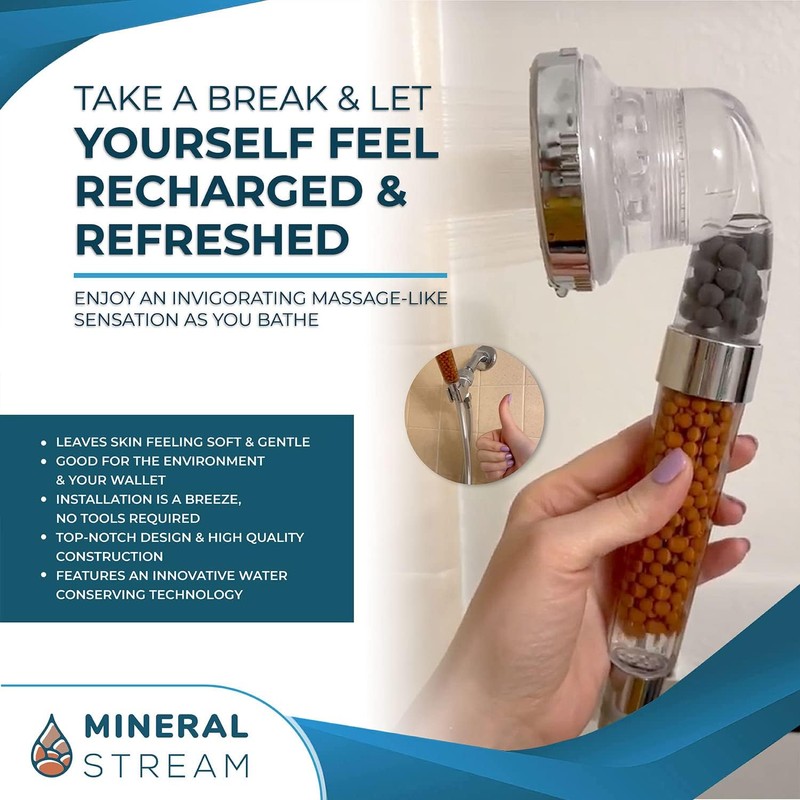 Filtered Shower Head with Handled by MineralStream, High Pressure Water