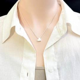 925 Sterling Silver Floating Heart Necklace for Women, Minimalist Solid Sterling Silver Heart Necklace, Layering Choker Necklace (18 inches)