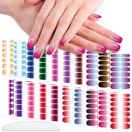 WOKOTO 20 Sheets 280 Pieces Gradient Glitter Nail Polish Strips for Women, Multi-Color Nail Gel Strips Wraps Gel Nail Stickers Full Wraps Stick On Nails Polish Stickers Press On Nails