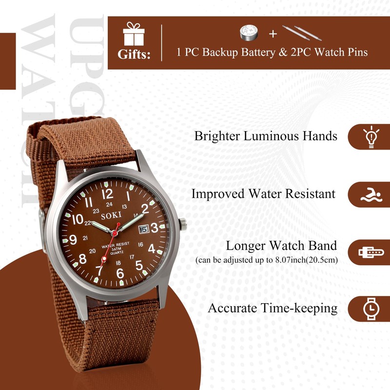 Mens Watch Waterproof Luminous Arabic Numerals Simulated Military Watch Outdoor