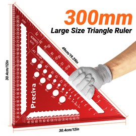 Speed Square Metric, Preciva 7inch+12inch Set Square with 14 Types of Drill Holes Aluminum Alloy Carpenters Square Multifunctional Triangle Ruler Carpenters Tools for Builders Joiners