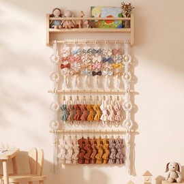 Wenqik Nursery Floating Shelves Headband and Hair Bow Holder Wall Mounted Wood Shelves Nursery Hair Accessories Organizer Decor for Girls Toddler Baby Bedroom Kitchen Home Decor