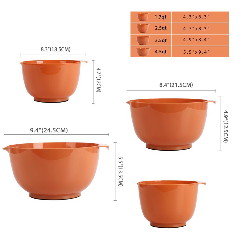 BoxedHome Nesting Plastic Mixing Bowl Set, 4 Piece Mixing Bowl