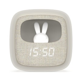 MOB – MOBILITY ON BOARD Billy Clock - Rabbit Design - Fabric Front - Soft Touch Plastic Frame - Programming Date, Time and 3 Alarms, gray, Pink