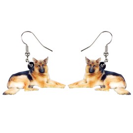 DUOWEI German Shepherd Dog Earrings Acrylic Pets Drop Dangle Jewelry Party Birthday Gifts for Women (Yellow)