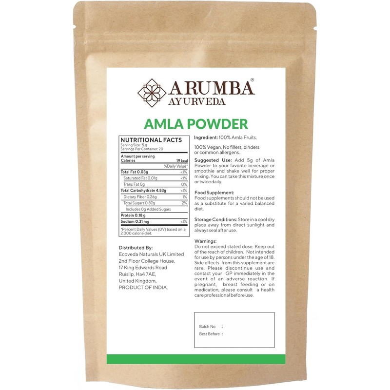 Arumba Ayurveda Amla Powder (Phyllanthus emblica), Indian Gooseberry Powder, Rich