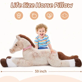 Tezituor 59inches Oversize Horse Stuffed Animal, Riding 5ft Giant Stuffed Mustang Farm Plush Toy, Hugging Soft Horse Plush Body Pillow for Kids Adult