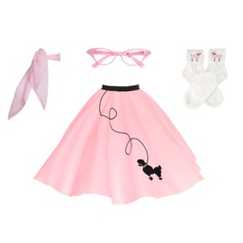 Hip Hop 50's Shop 1950s Adult 4 Piece Poodle Skirt Costume Outfit for Women with Accessories (glasses, socks, scarf) (XSmall/Small, Light Pink)