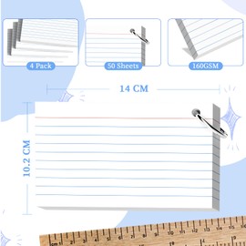 Flash Cards A6（10.2x14CM） Index Cards, 200 PCS Flashcards, Ruled Writing Paper A6, Revision Flash Cards with 4 Metal Binder Ring, Record Recipe Cue Cards White for Taking Notes, Reminders
