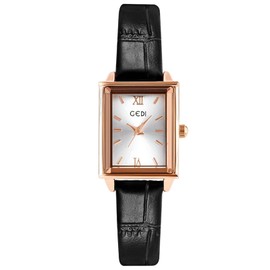 rorios Minimalist Rectangle Women's Watches Analogue Quartz Wrist Watch with Leather Strap Fashion Waterproof Watch for Women, White gold, Strap.