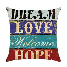 COWORK Set of 4 Love Life Cushion Cover Cotton Linen Throw Pillow Case Decorative Square Sofa Pillowcase for Home Bar Restaurant Decor Favor, 18 x 18 inch / 45 x 45 cm with Invisible Zipper