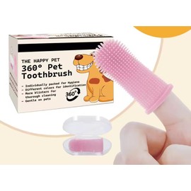 Gomoly Pet Toothbrush, 360 ° Dog Tooth Cleaning Set, Cat Finger Cover Toot-hbrush for Cleaning Tongue Coating and Tooth Care, Pet Silicone Finger Cover Toothbrush Set of 2 with Case (Pink, Large)