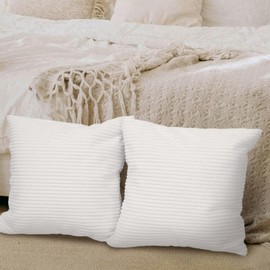 Betadistor Set of 2 New Year Striped Corduroy Square Throw Pillow Case Soft Cushion Cover Sham Home for Sofa Chair Couch/Bedroom Decorative Fluffy Large Pillowcases 18x18 Inch, Cream White, 517-0351