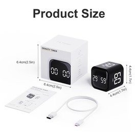 Gravity Sensor Timer Exercise Timer Cube Timer Vibration and Mute Modes Custom Timing 5/10/30/60min for Work, Study,Kitchen Cooking(Black)