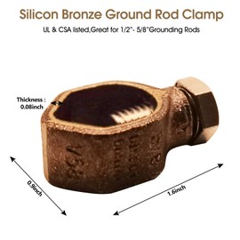 Silicon Bronze Ground Rod Clamp,UL & CSA listed,Great for 1/2”- 5/8’’ Grounding Rods (1, 1/2''-5/8'')
