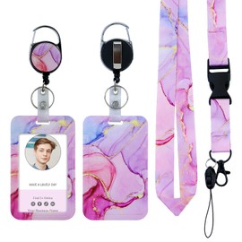 1 Stück Sliding Ausweishülle mit Marmoriert,Lanyard mit ID Kartenhalte,Einziehbare Badge Holders Ausweishülle,Marmor Ausweishalter Lanyard Set,Für Studenten,Arbeiter