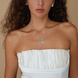 HZMAN Nautical Anchor Necklace for Women Dainty 14K Gold Plated Cubic Zirconia Navy Anchor Pendant Necklace Jewelry Gift