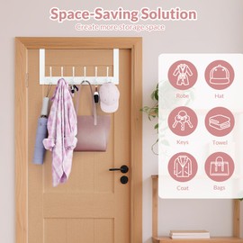 2 Packs Over The Door Towel Rack with 6 Hooks, Heavy Duty Over Door Hooks for Hanging Clothes Coat Hat Jacket, Door Hanger Home Organizer for Bathroom Closet Bedroom Kitchen Dorm Room (2, White)