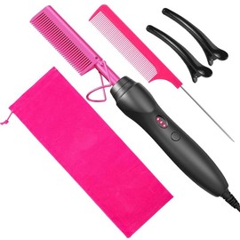 Hot Comb Hair Straightener Heat Pressing Combs - Ceramic Electric Hair Straightening Comb for Natural Black Hair Beard Wigs Holiday Gift - Color: Multicolored