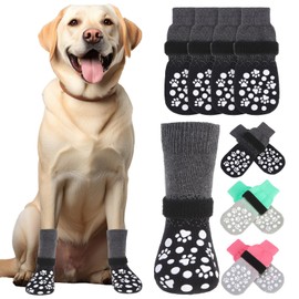 BINGPET 4Pcs Dog Socks to Prevent Licking Paws Double Sides Grips,Dog Shoes for Hot Pavement & Hardwood Floors Anti Slip,Traction Dog Booties and Paw Protectors for Small Medium Large Senior Dogs