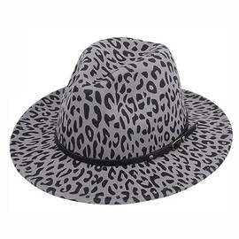 Upstore Womens Leopard Printed Wide Brim Fedora Hat Classic Panama Hat Jazz Cap with Belt Buckle