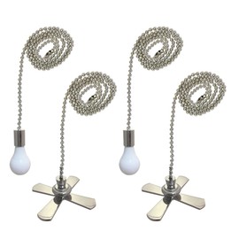 Royal Designs Ceiling Fan Pull Chain Beaded Ball Extension Chain with Decorative Fan and Light Bulb, Nickel Plated, Set of 4