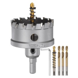 sourcing map Carbide Hole Saw Kit 62mm (2-7/16") Metal Hole Cutter Set with 5pcs Center Drill Bits Springs 1pcs Wrench for Stainless Steel Copper Iron Aluminum