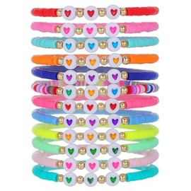 AYWFCBF Friendship Bracelets for Women, Inspirational Preppy Bracelets Stackable, Best Friend bracelet Set, Stretch Colorful Heart Heishi Clay Beaded Bracelets for Women