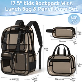 Fimibuke Clear Backpack for Girls - 3 PCS Heavy Duty Kids Clear Bags Schoolbag Large Transparent PVC Bookbag with Lunch Box Pencil Case Set for Travel School Concert Stadium Events Backpacks