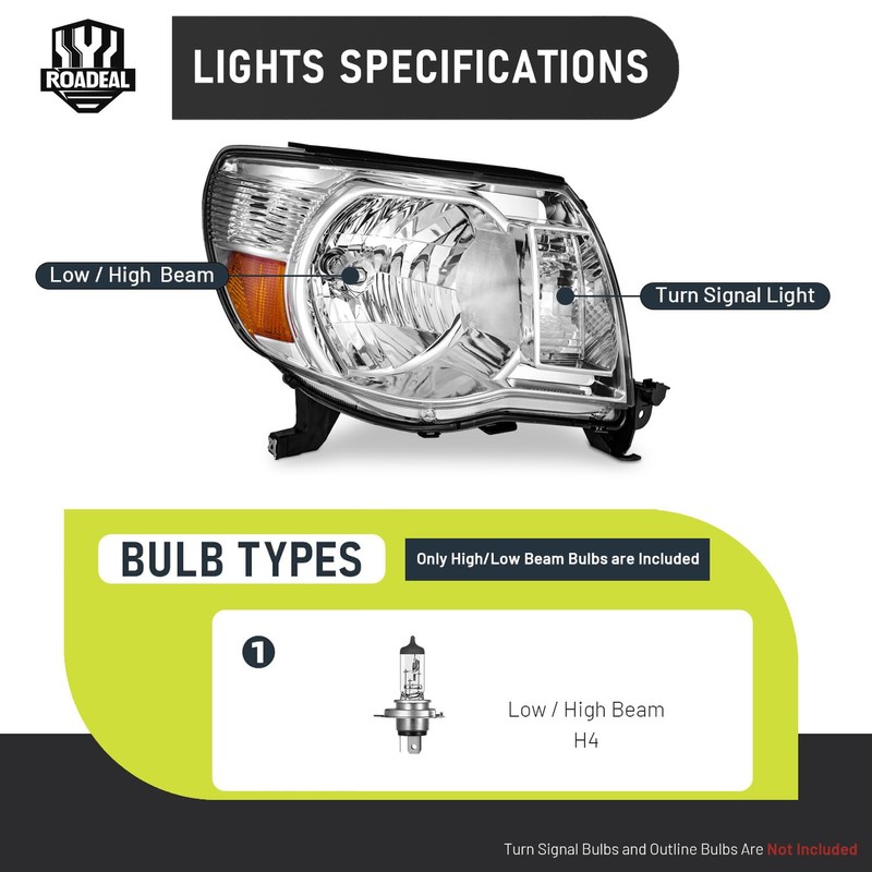 ROADEAL Headlights W/Bulbs for 2005 2006 2007 2008 2009 2010