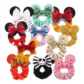 Universo en Linea Set 10 Donas Ligas Cabello Moño Personajes Scrunchies Brilla Color Multicolor Al Azar