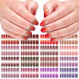 DANNEASY 16 Sheets Nail Polish Stickers Full Nail Wraps for Women Glitter &Gradient Color Fingernails Wrap Self Adhesive Nail Polish Strips Gel Nail Strips with Nail File, Cuticle Stick