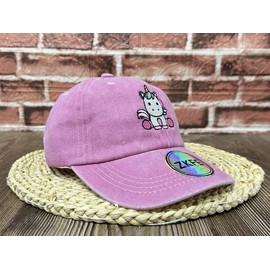 ZKFE Embroidered Unicorn Hat for Toddler Girl, Washed Pink Embroidery Baseball Cap for Child, Adjustable Dad Hat for Kids