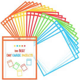 PerKoop 100 Pcs Oversized Clear Dry Erase Pockets Sleeves Bulk 10 x 14 Inch Erasable Ticket Holder Waterproof Sheet Protector Reusable Plastic Sleeves Document Holder for Classroom School Organization
