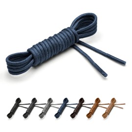 Benchmark Basics Dress Shoe Laces - 1/16" (1.5mm) Round Waxed Cotton Shoelaces - Choice of Color & Length - 30", 33" or 36" (36", Navy Blue)