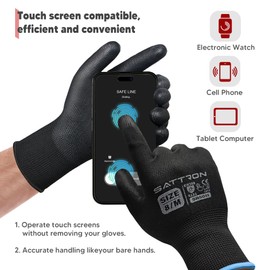 Safety Work Gloves PU Coated-12 Pairs Touchscreen Working Gloves Seamless Knit with Polyurethane Coated Smooth Grip on Palm&Fingers, Breathable for Men Women Ideal for General Duty Work (Black/Large)